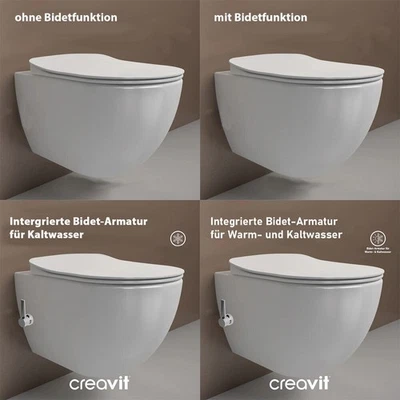 CREAVIT FREE Hänge Wand Dusch Taharet Bidet Toilette Spülrandlos Deckel Armatur - Bild 1 von 4