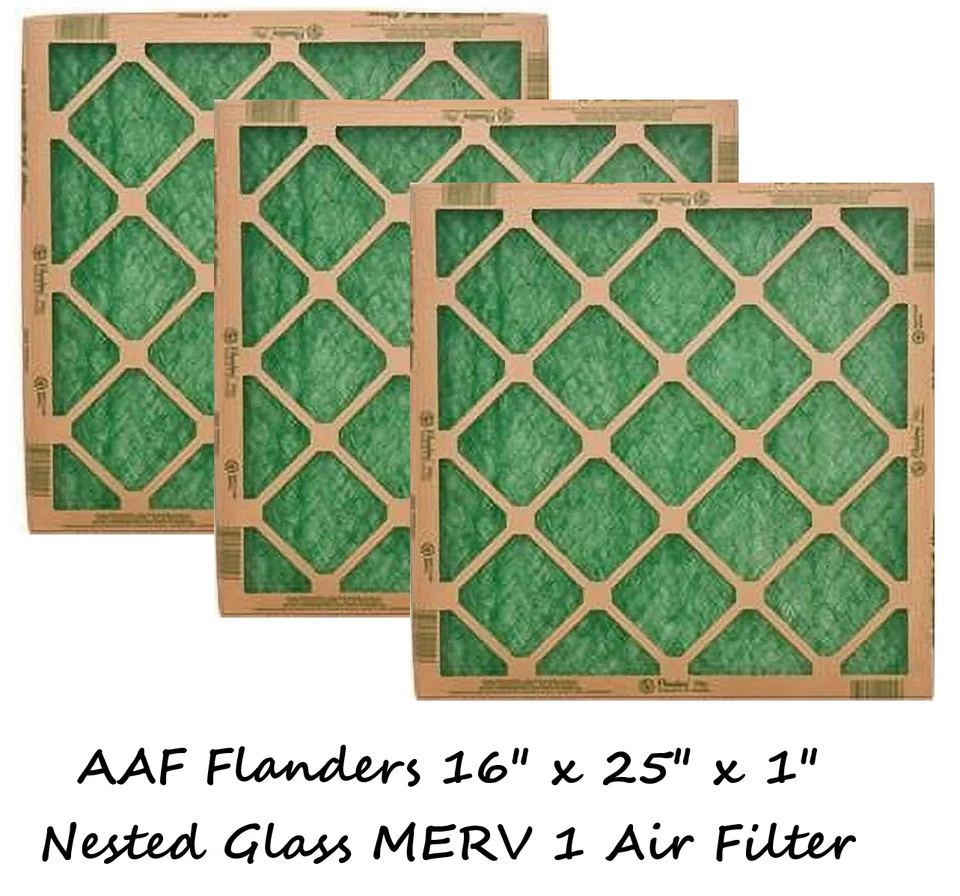 AAF Flanders 16" x 25" x 1" Nested Glass MERV 1 Air Filter (12 Filters)