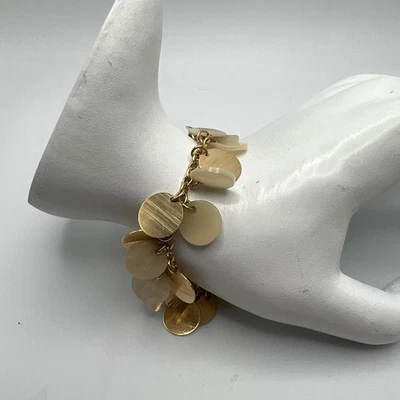 MW Chain Bracelet Gold Tone and Beige Acrylic Disks 7 inches - Image 1 of 4