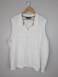Tommy Hilfiger Polo Shirt Womens 3X White Sleeveless Eyelet Embroidered Collared - Picture 1 of 8