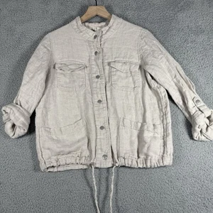 C & C California 100% Linen Jacket Women’s Small Beige Snaps Roll Tank Sleeve - Bild 1 von 6