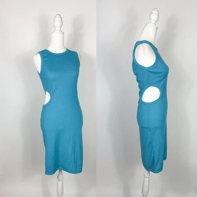 1980s Rave Blue Bodycon Cut Out Dress - Image 1 of 4