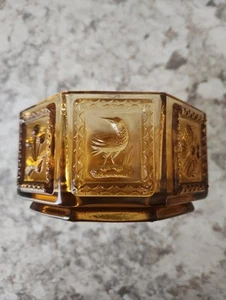 Vintage Imperial Glass REPLACEMENT BASE Candy Dish Octagon Amber Birds Flowers - Picture 1 of 12