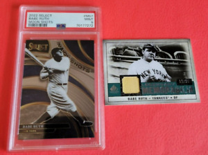 BABE RUTH GAME USED BAT CARD #d9/25 SP CUTS + 2022 SELECT MOON SHOTS PSA MINT 9