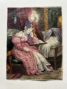 19th Century Gouache/Watercolor Detailed Painting of Mother and Baby on Paper - Picture 1 of 11