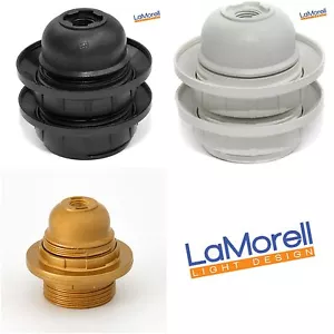 Portalampada E27 in Plastica Corpo Filettato Con 2 Ghiere - Foto 1 di 4