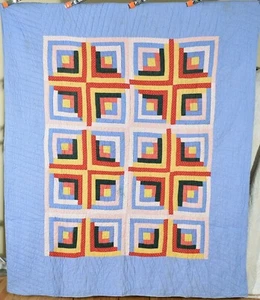 1880's PA Mennonite Vintage "Sunshine & Shadows" Log Cabin Antique Quilt! - Picture 1 of 6