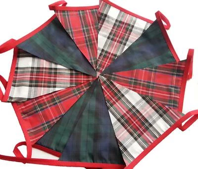 TARTAN MIX BUNTING 10/20/30/40 FT Red White Black Handmade Fabric Burns night  Foto 1 de 2