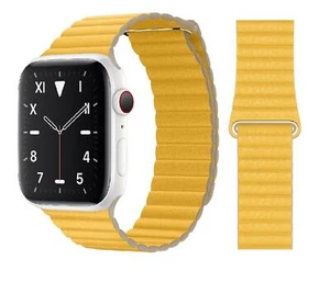 Original Apple Leather Loop Armband Größe M 42/44/45mm MXAD2ZM/A Meyer Lemon - Zdjęcie 1 z 1