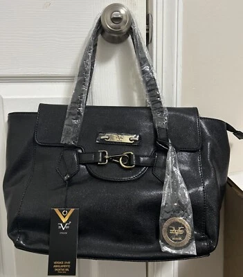 NWT Versace 19v69 Italia Nicoletta Stingray Black Faux Leather Shoulder Tote Bag - Image 1 of 4