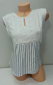 Skies Are Blue Baumwolle Viskose weiß blau gestreift ärmellos Bluse Top Medium M - Bild 1 von 8