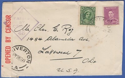 AUSTRALIA WWII 1941 Censored cover, Riverton, SA to Ohio USA - Image 1 of 2