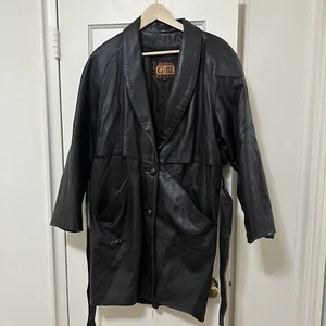 Vintage G-III Jacket Mens L Black Trench Coat Global Identity Leather - Picture 1 of 4