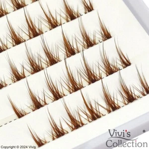 Brown Cluster Lashes Individual Natural C Curl Eyelashes Fluffy Spiky Mix Length - Picture 1 of 4