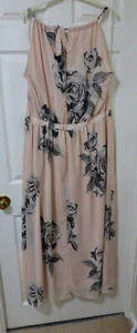 Pink Rose Print Halterneck Long Evening Dress - Size 18 - Superb Condition - Picture 1 of 5