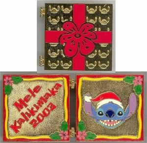 LE OLD Disney Pin Mele Kalikimaka Stitch Santa Hat Merry Christmas Present Opens - Picture 1 of 1