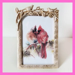 Cynthia Rowley Gold Metal Photo Frame 4"x6” Bird Branch Spring Birds Shiny 3D - Picture 1 of 6
