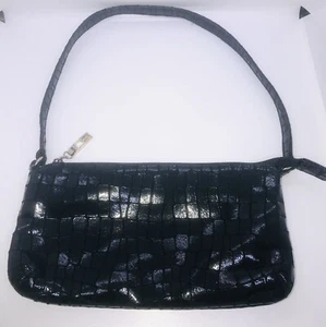 Bag By Pinky Black Crossbody Clutch Genuine Leather Embossed Animal Print USA - Picture 1 of 8