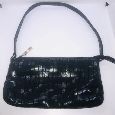 Bag By Pinky Black Crossbody Clutch Genuine Leather Embossed Animal Print USA - Image 1 of 4