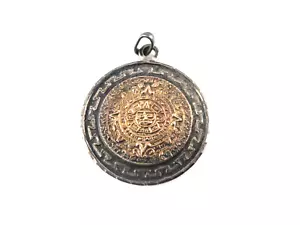 Azteca Maya Sol Calendario Dije Colgante Plata de Ley Oro 10K Marcado México - Imagen 1 de 4