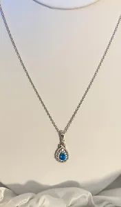 Malgache Neon Apatite and White Zircon Pendant Necklace 20 In Plat / sterling - Picture 1 of 7