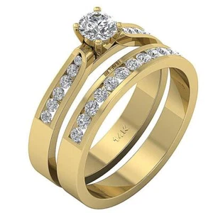 VS F 1.25 Ct Lab Grown Round Diamond Engagement Bridal Set Ring 10K Yellow Gold - Picture 1 of 8