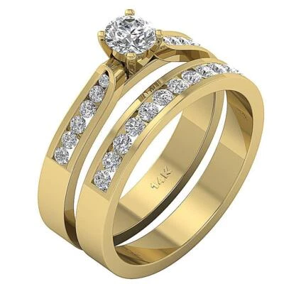 VS F 1.25 Ct Lab Grown Round Diamond Engagement Bridal Set Ring 10K Yellow Gold - Image 1 of 4