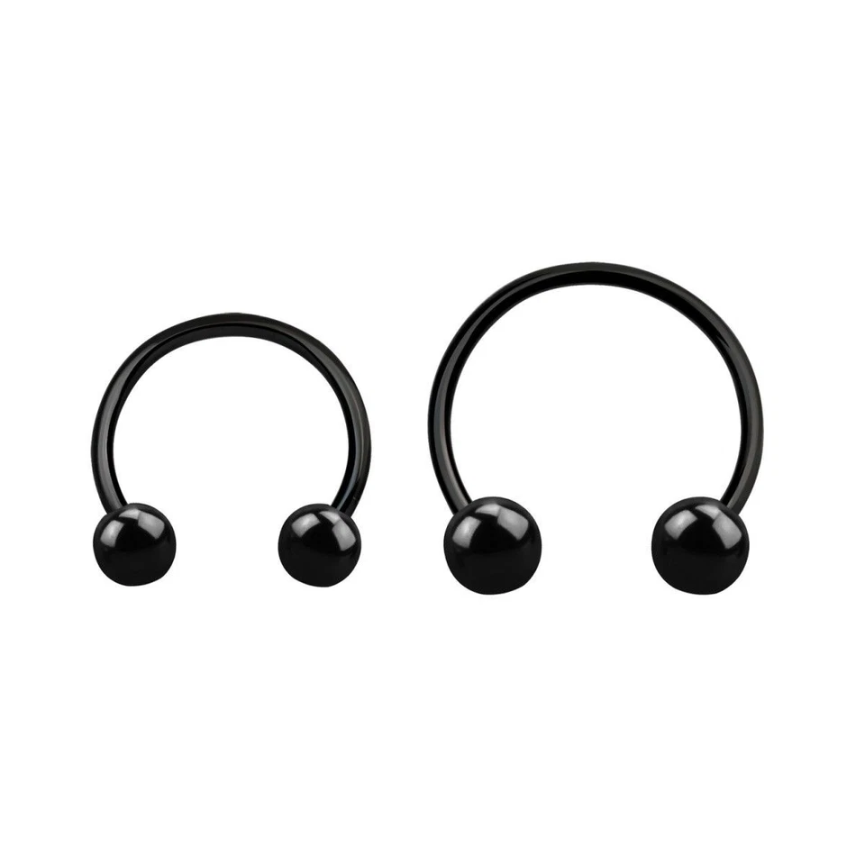 ❤ 0,8 mm Hufeisen Nase Ohr Piercing Circular Barbell Augenbrauen Kugeln Schwarz - Bild 1 von 1