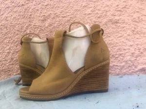COLORADO TAN BROWN GENUINE SUEDE & LEATHER LINED LACE UP WEDGE SANDALS-SZ 6 BN - Picture 1 of 4