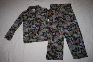 Boys L/S Flannel Pajamas Set WOLF WOLVES PAW PRINTS Gray Brown Green Camo S 6-7 - Picture 1 of 1