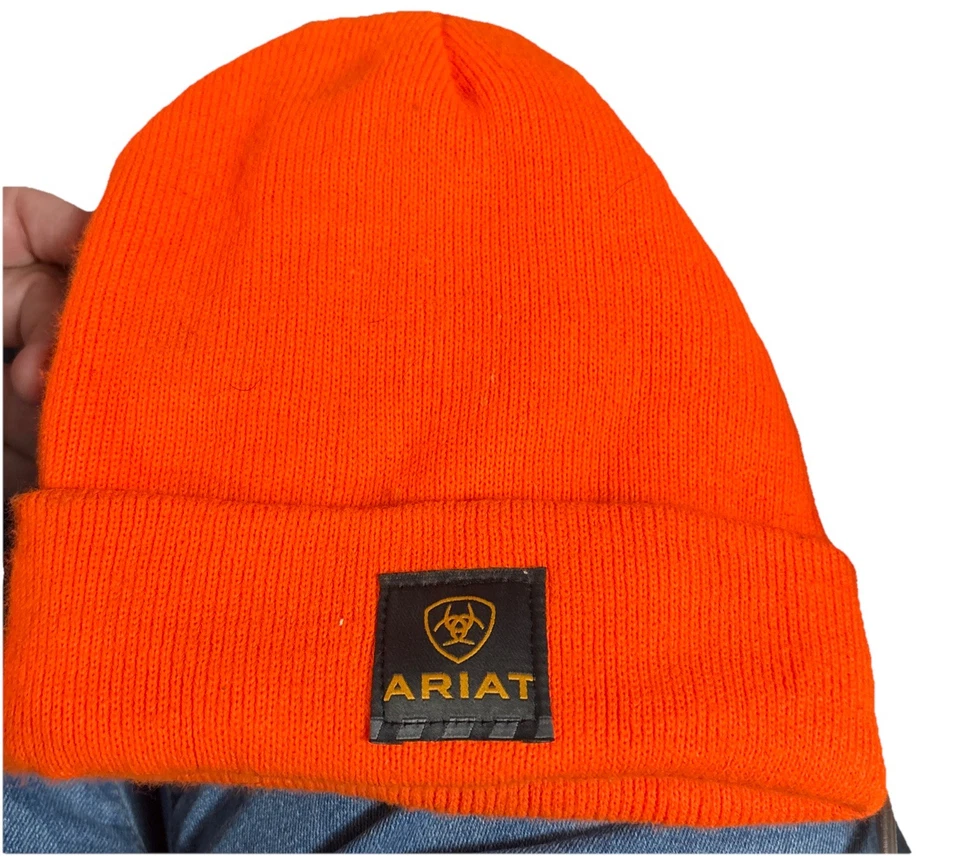 Chapéu gorro Ariat unissex boné de malha tamanho único logotipo laranja neon roupa de trabalho casual - Imagem 1 de 1