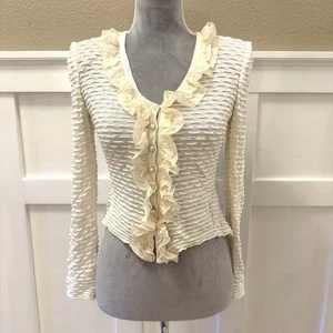 St. John Abend Bluse Strick Tops Cardigan Gr:4 Rüschen vorne Perlenknöpfe - Bild 1 von 15