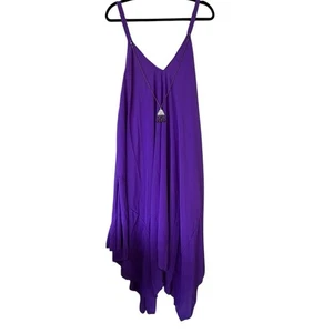 Mlle Gabrielle Purple Maxi Dress 2X Boho Flowy Handkerchief Hem + Necklace - Picture 1 of 6