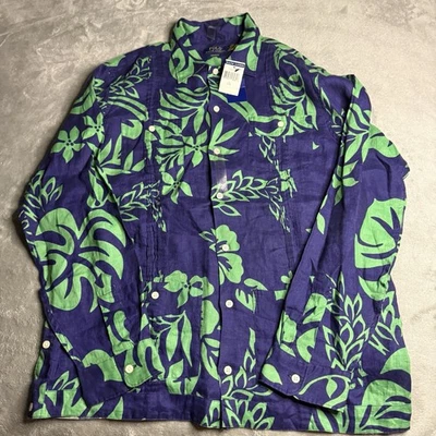 全新带标签 Polo Ralph Lauren 衬衫男式大号花卉定制适合亚麻夏威夷瓜亚贝拉 — 第 1/4 张图片