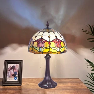 Tiffany Tulip Desk Lamp, 2-Light Stained Glass Style, Handmade Office Study Lamp - Picture 1 of 12