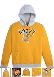 Disney Parks Goofy Collegiate Yellow Embroidered Sweatshirt Hoodie - Large NWT - Picture 1 of 5