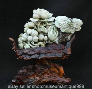 13,6 Zoll chinesische natürliche Duschan Jade Schnitzerei Blume Frucht Ru Yi Skulptur Statue - Bild 1 von 13