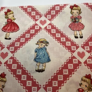 Quilt Gate Margaret & Sophie Heart Check Ivory Red Fabric 110×53cm Cotton - Picture 1 of 3