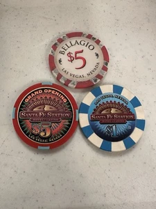 $1 $5 Las Vegas Nevada Santa Fe Casino Chip Grand Opening 2000 Bellagio $5 Lot - Bild 1 von 4