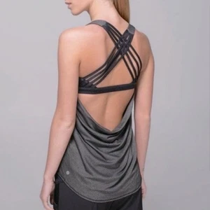 Women’s Lululemon Wild Tank Top Strappy Open Back Heather Gray Black Size 6 - Picture 1 of 6