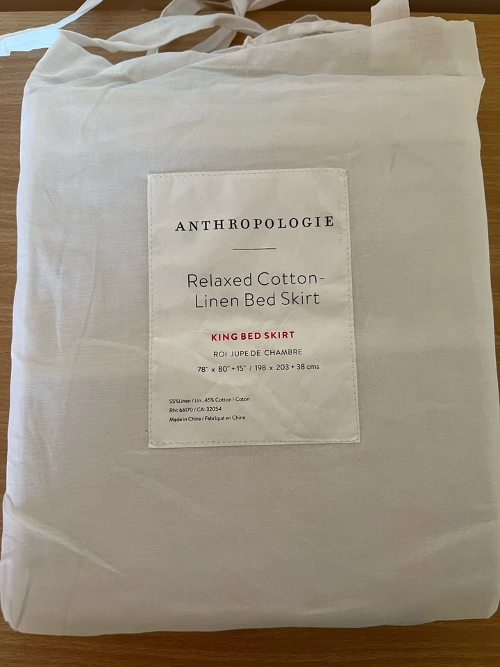 Anthropologie NUEVA Falda Cama King Algodón Sólido Lino Blanca ROI JUPE DE CHAMBRE Foto 1 de 2