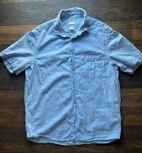 Men's H&M Shirt Blue Linen Button-Down L Open Breath Light Luxury City Summer - Picture 1 of 11