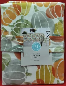 MARTHA STEWART Orange, Green Pumpkins Fall Thanksgiving Tablecloth 70" Round - Picture 1 of 3