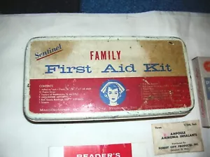 Kit de primeros auxilios Sentinel Family vintage años 60/caja metálica y contenido - Imagen 1 de 6