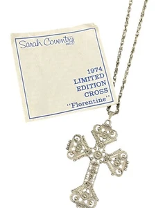 Vintage Sarah Coventry Limited Edition 1974 Large Cross Pendant Necklace - Picture 1 of 16