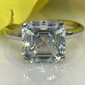 3Ct Moissanite Asscher Solitaire Engagement Wedding Ring 10k White Gold - Picture 1 of 12