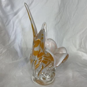 Shell Vase Orange 10” vintage Heavy Weighs 3+ Pounds Glass Egermann - Picture 1 of 6