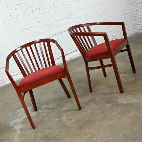 Vintage Modern Herman Miller Slat Back Armchairs Burnt Orange Brushed Chenille S Cover