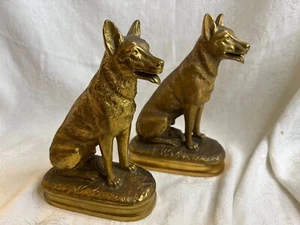 K & O CO. German Shephard Dog Bookends Gold gilt ~ Kronheim & Oldenbusch - Picture 1 of 15