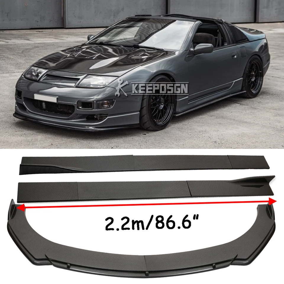 Carbon Look Front Bumper Lip Splitter + 86.6" Side Skirt  For Nissan 300zx 350z - Image 1 of 4